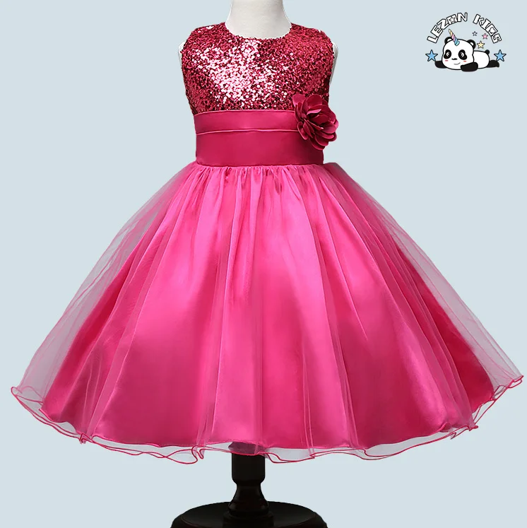 LEZONKIDS - Custom Girl Christmas Clothing Sequin Flower Sleeveless Tulle Costume Evening Dress
